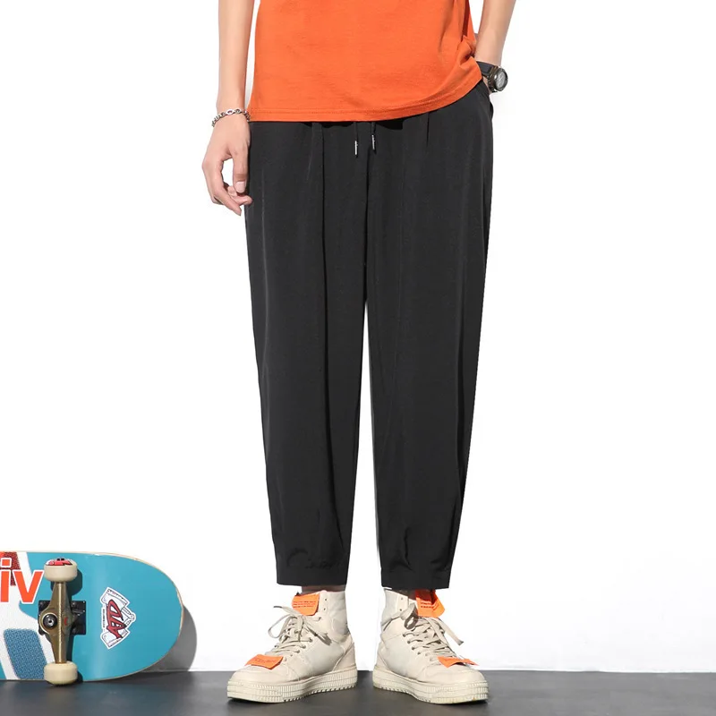 Mens Summer Loose Fit Elastic Waist Trousers