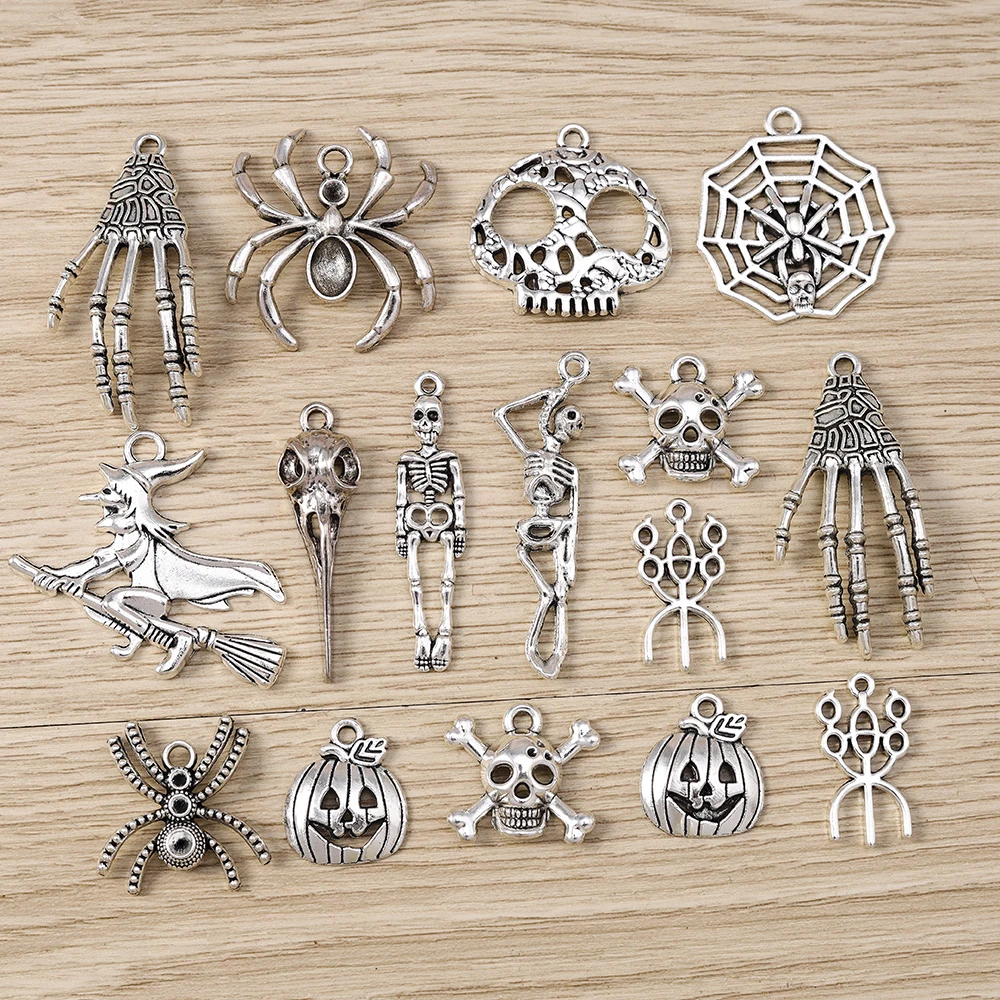 Tusember 10 Stück 28 x 31 mm Halloween-Anhänger für Ohrringe, Halsketten, Legierung, Spinnenanhänger, DIY, handgefertigt – Detail 2