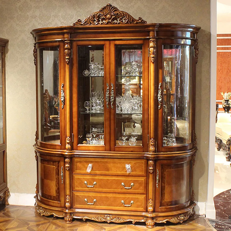 China Classical Floor Display Bar Cabinet Wood Tall Living Room Furniture Decorative Glass Luxury Wine Sideboard For Dining Room