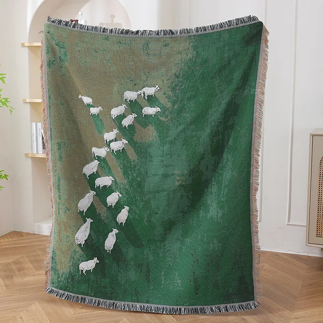 Textile City Ins Grassland Sheep Tassel Blanket Indoor Decorative Sofa Towel Outdoor Camping Blanket 130x160cm