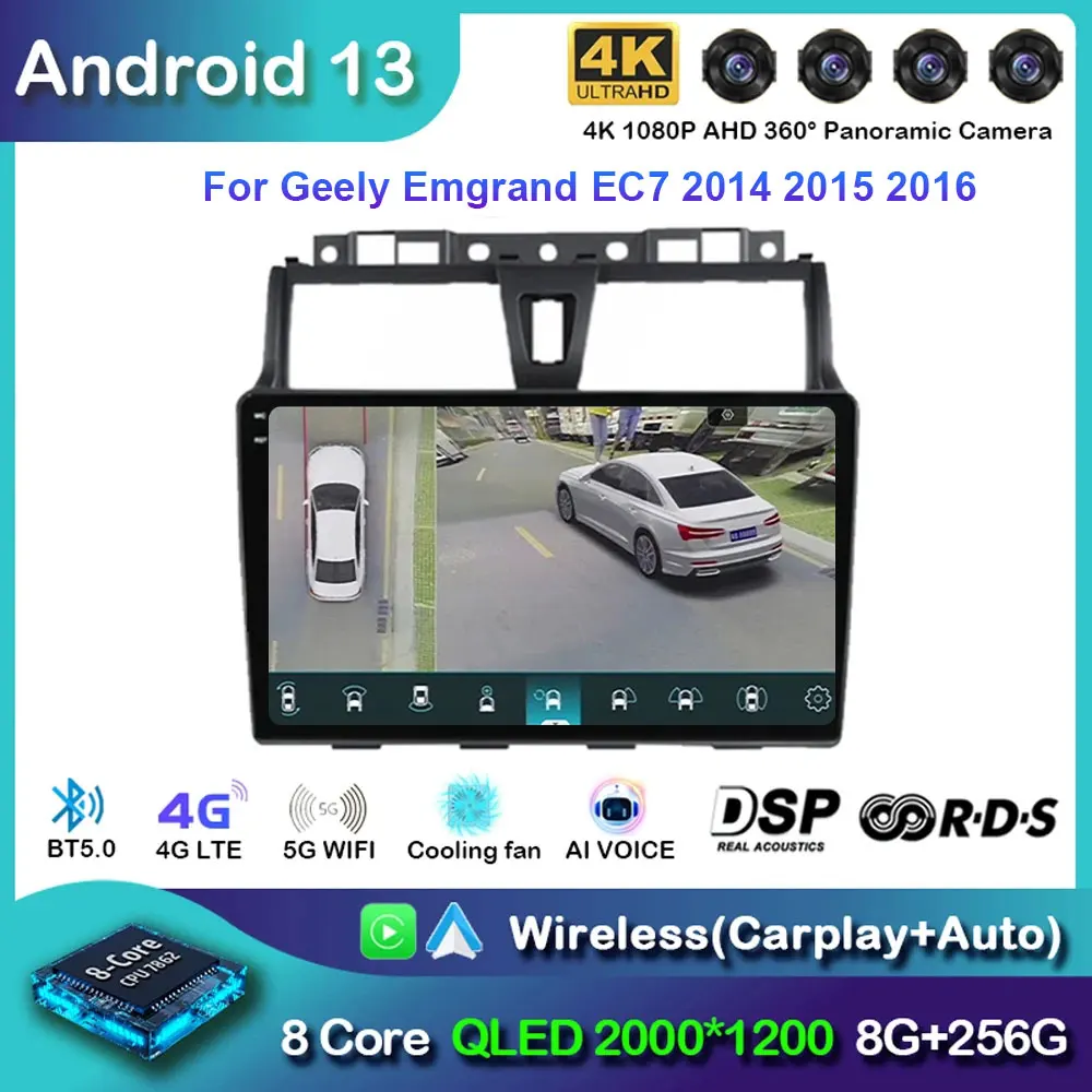 

Android 13 Car Radio For Geely Emgrand EC7 2016 2017 2018 Navigation GPS Multimedia Player Stereo WiFi+4G BT Carplay+Auto 2 DIN