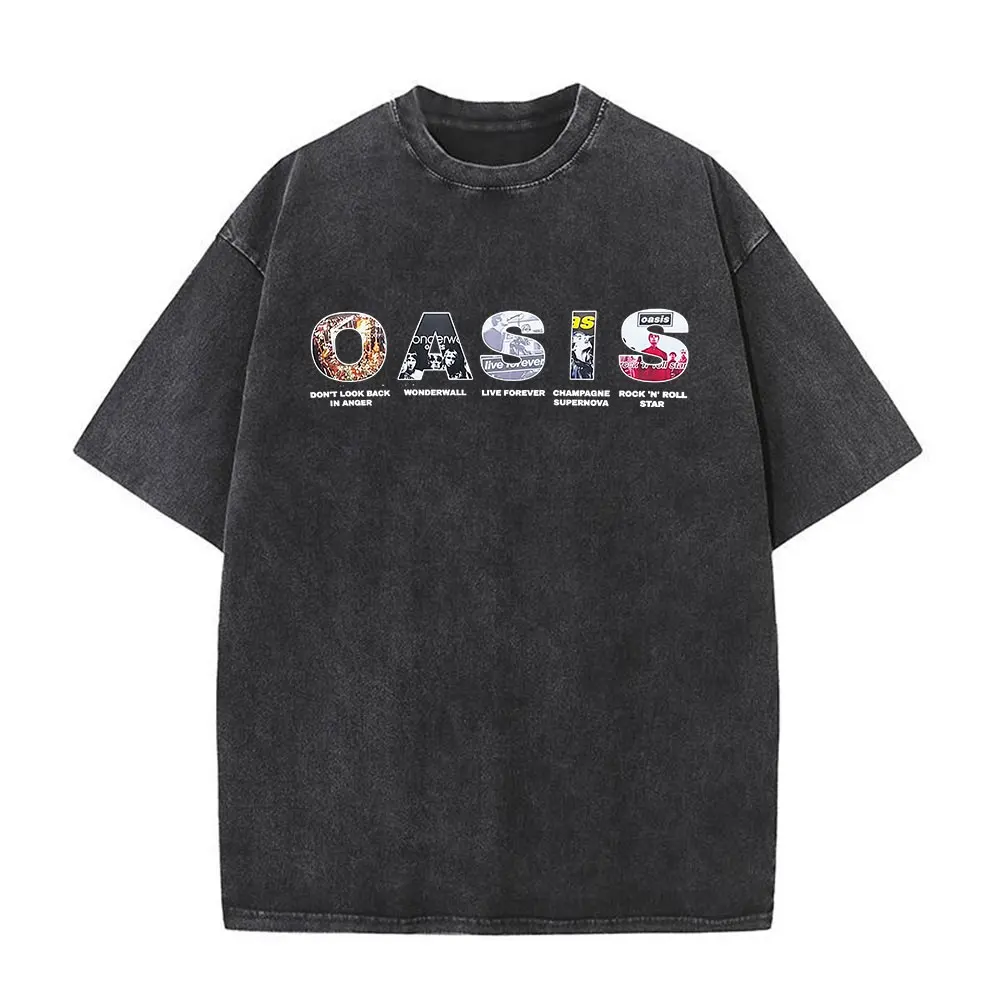 Rock Band O-Oasis Live 25 Tour Washed Vintage T Shirt Men's Women
