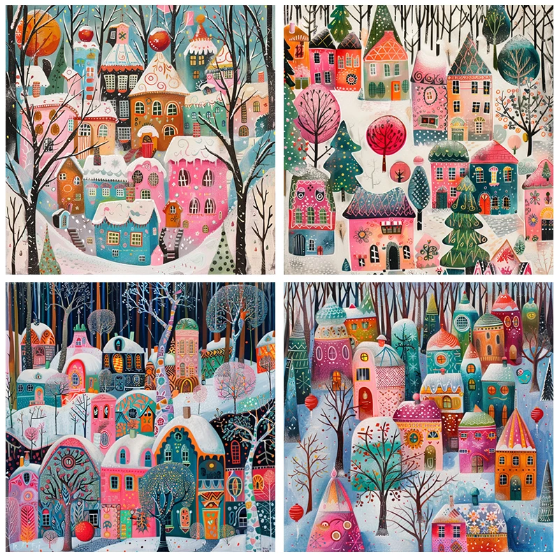 GATYZTORY Frame Painting By Number Cartoon House Drawing To Paint By Numbers Landscape Picture Painting On Canvas Wall Art Diy G