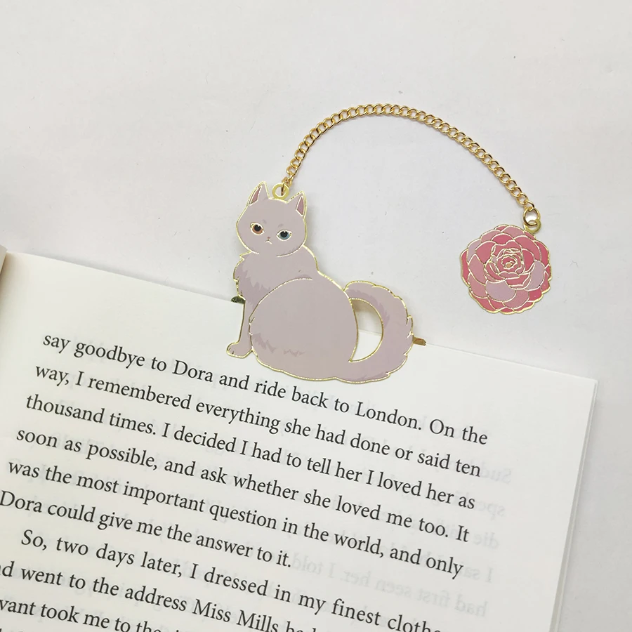Metal Bookmark 1PC Cat Chaining Bookmark Brass Classical Cute Student Gift