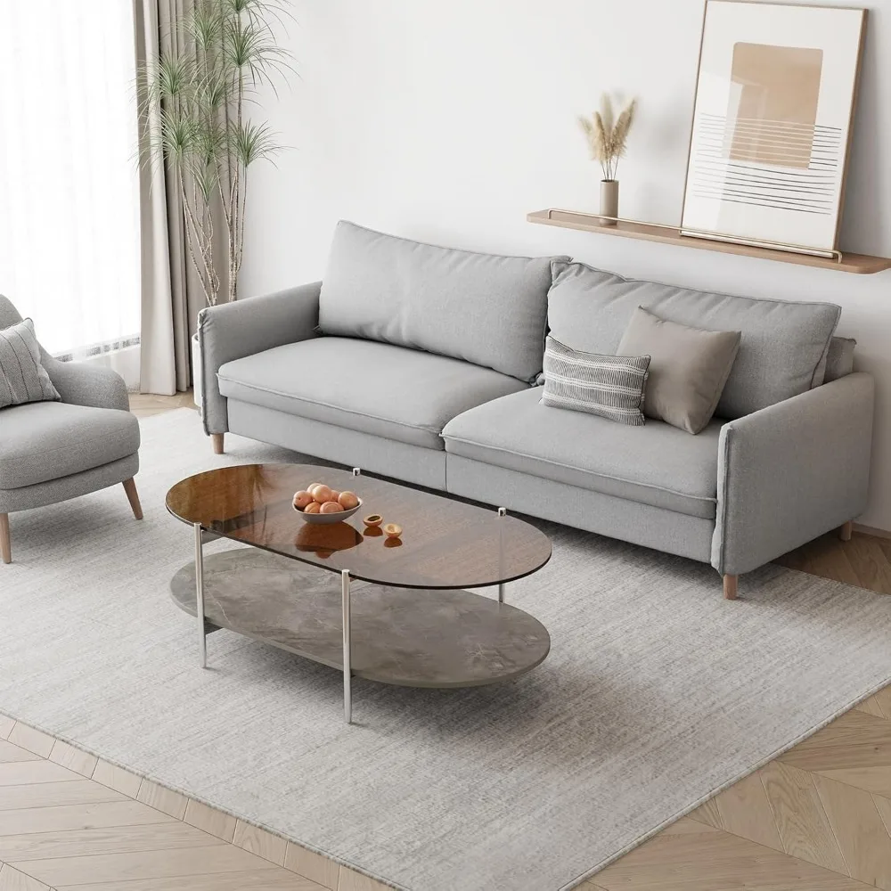 Tempered Glass & MDF Wood Coffee Table, 2-Tier Modern Side Table with Storage Space, Center Table for Home, Office, Living Room 3
