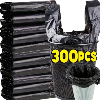 10/300PCS Black Disposable Garbage Bag Durable Handheld Vest Garbage Bag Kitchen Bedroom Toilet Household Storage Tool 1