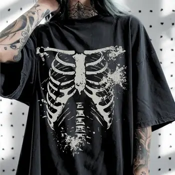 Dark Style Skull Print Large T-shirt Men's T-shirt Summer New Item Suitable for Both Men and Women Casual T-shirt