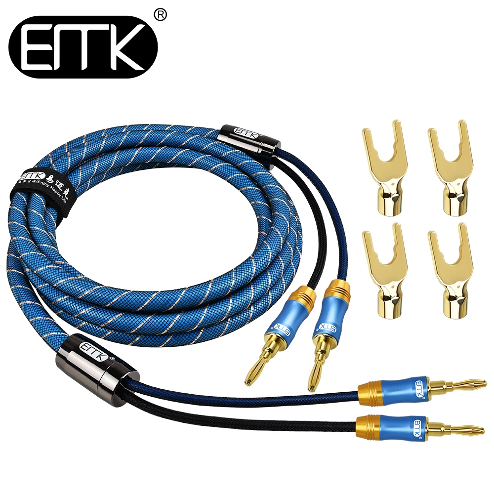 

EMK HiFi Speaker Banana Audio Cable Banana Plug Y Plug Spade Stereo Amplifier Cable 4mm Plugs Gold Plated Audio Speaker Cable