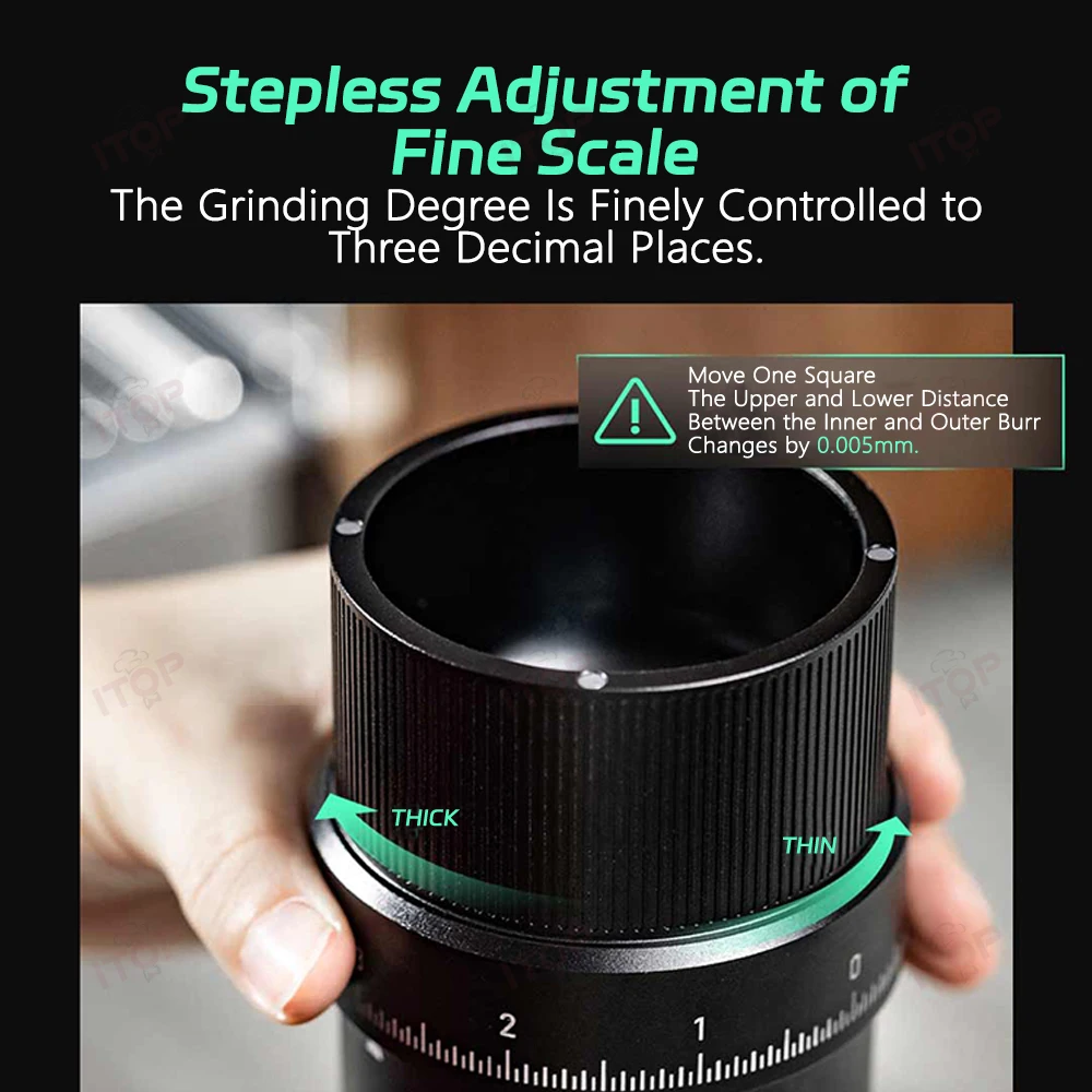 ITOP Coffee Grinder SEO 48mm Conical Burr Stepless Fineness Adjustment Suitable for Pour-over, Espresso, etc. Magnetic Cup& Lid 3