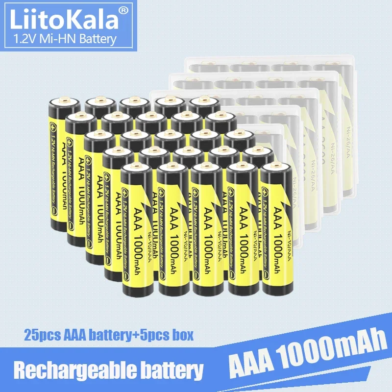

Аккумуляторы LiitoKala, AAA, 1,2 в, 1000 мАч, Ni-MH, 25 шт.