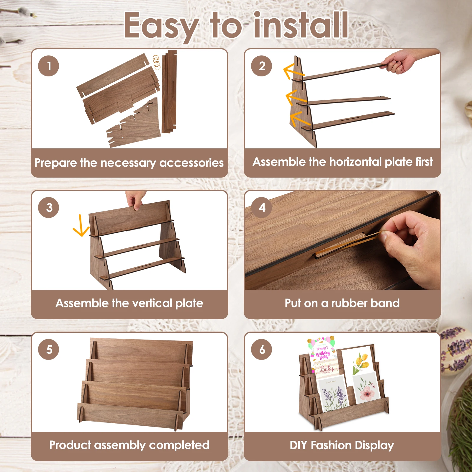 Multifunctional Wooden Display Stand for Cards and Home Decoration