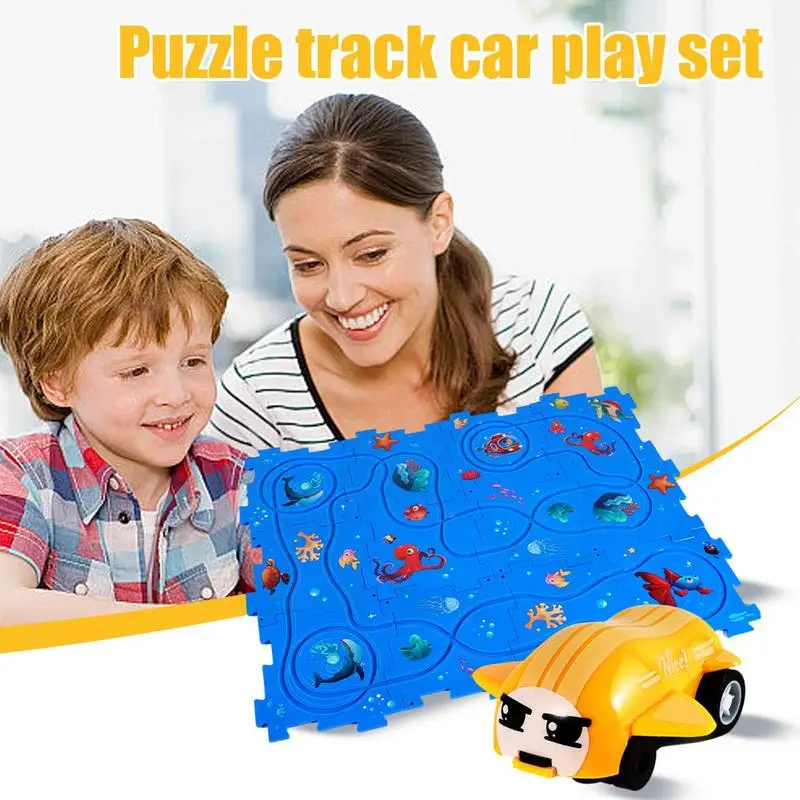 Puzzle Track Car Play Set Toddler Puzzle Board And Rail Car Combo Kids Puzzle Board Car Toys For Home Nursery Daycare Center 3