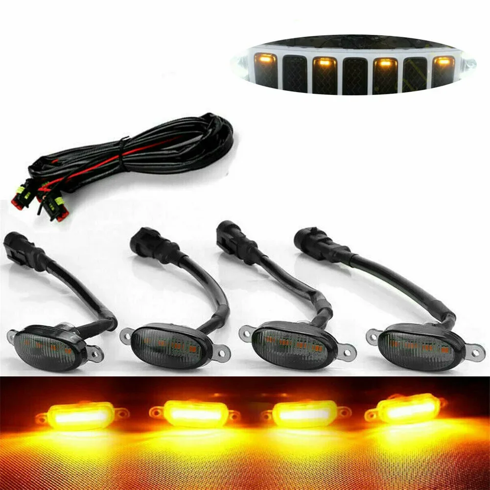 차량용 앰버 LED 러닝 라이트, 랩터 스타일 그릴, 그랜드 체로키 2003-2021 프론트 그릴, LED 라이트, 랩터 스타일 그릴, 4x