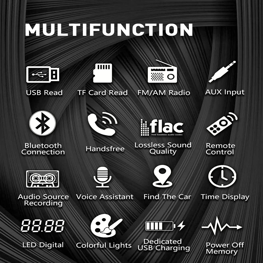 1DIN Car Digital STEREO Radio MP3 Player Bluetooth 12V 60W x 4 FM Audio USB/SD 3.5mm auX-in Compatible