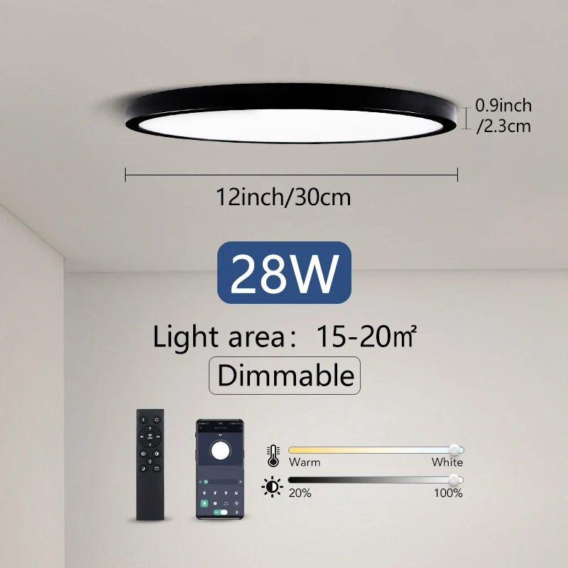 flush mount lighting MARPOU 0.9inch Ultra Thin Smart LED Ceiling Lamp APP/Remote Control Dimmable Lustre Led Ceiling Light for Living room decoration black downlights Downlights