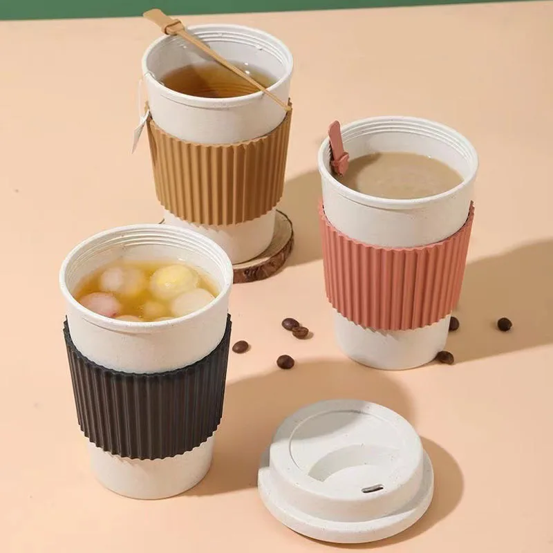 Coffee cup Wheat straw coffee cup water cup mixing plastic latte mug with lid