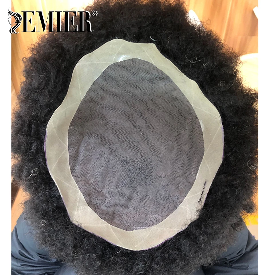 Nuovi uomini parrucchino Afro parrucchino per uomo capelli fini Mono NPU 6 "capelli umani ricci crespi maschio capillare protesis sistema di sostituzione dei capelli - immagine 2