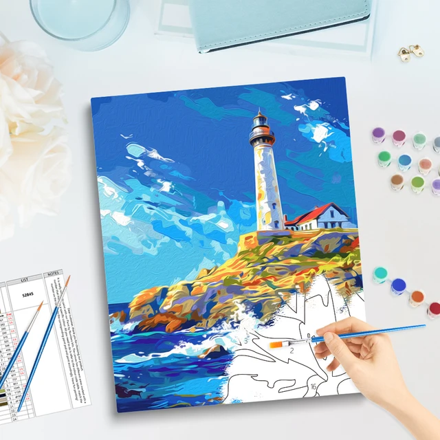 Gatyztoire – peinture par numéros de paysage marin, images par numéros, fournitures d'art, aquarelle, toile numérique faite à la main 2