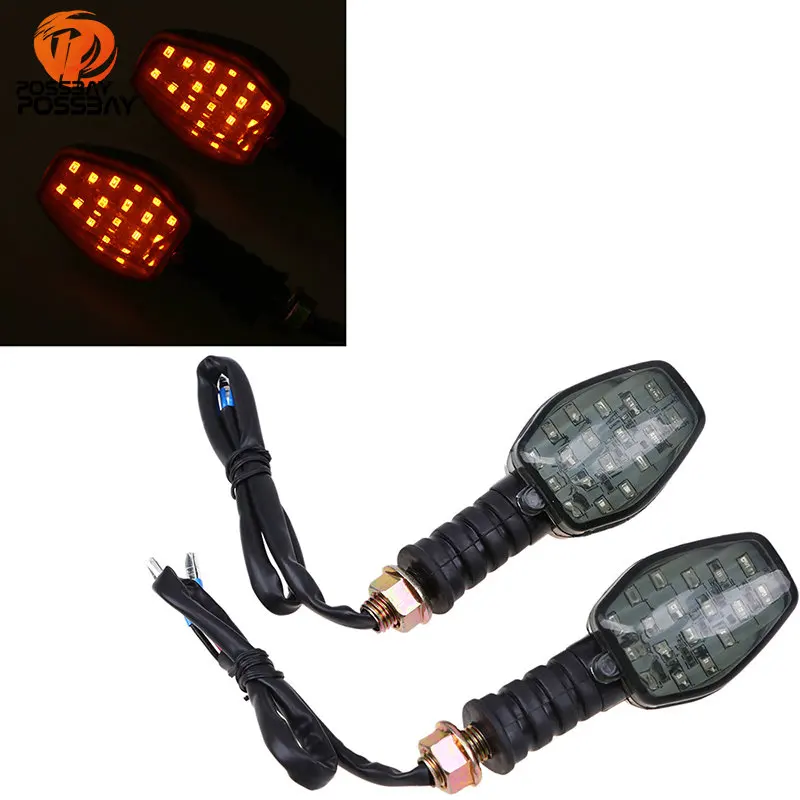POSSBAY Motorcycle LED Turn Signals Indicators Light 10mm Bolts Amber