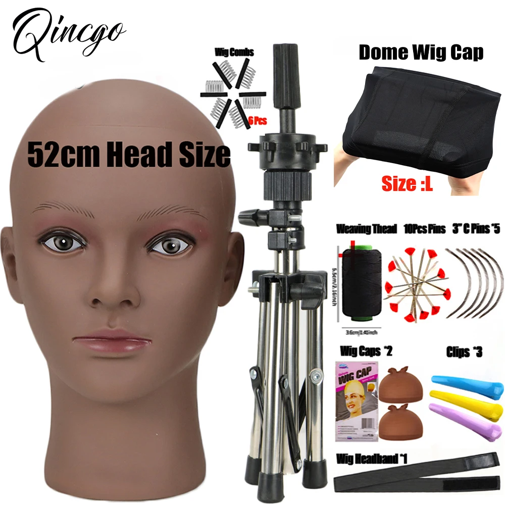 Wig Head Mannequin Bald Mannequin Training Head With Stand Tripod African Manikin Head Adjustable Wig Tripod Get T Pins Wig Install Kit