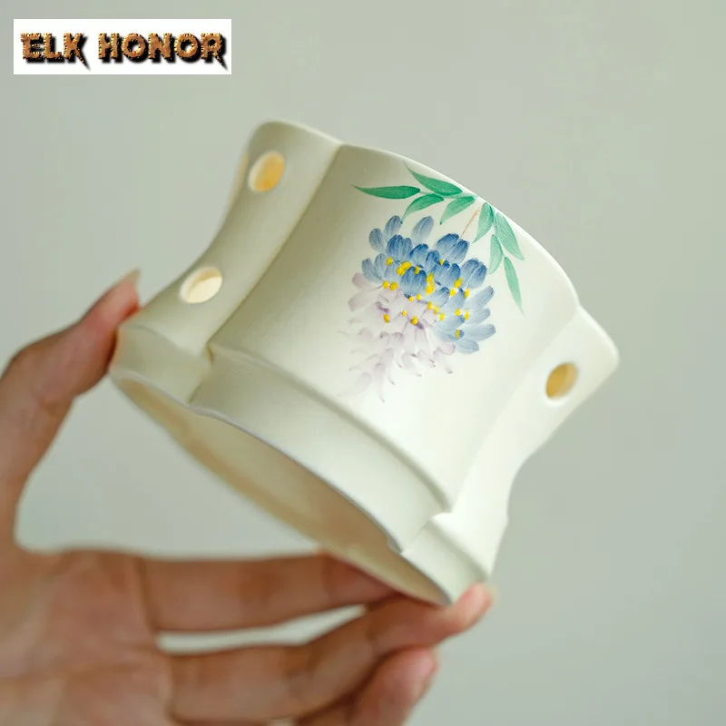 Pure Hand-painted Wisteria Teapot Warmer Boutique Flat Heater Trivet Tea Stove Rack Kettle Stand For Tea Accessories Decoration