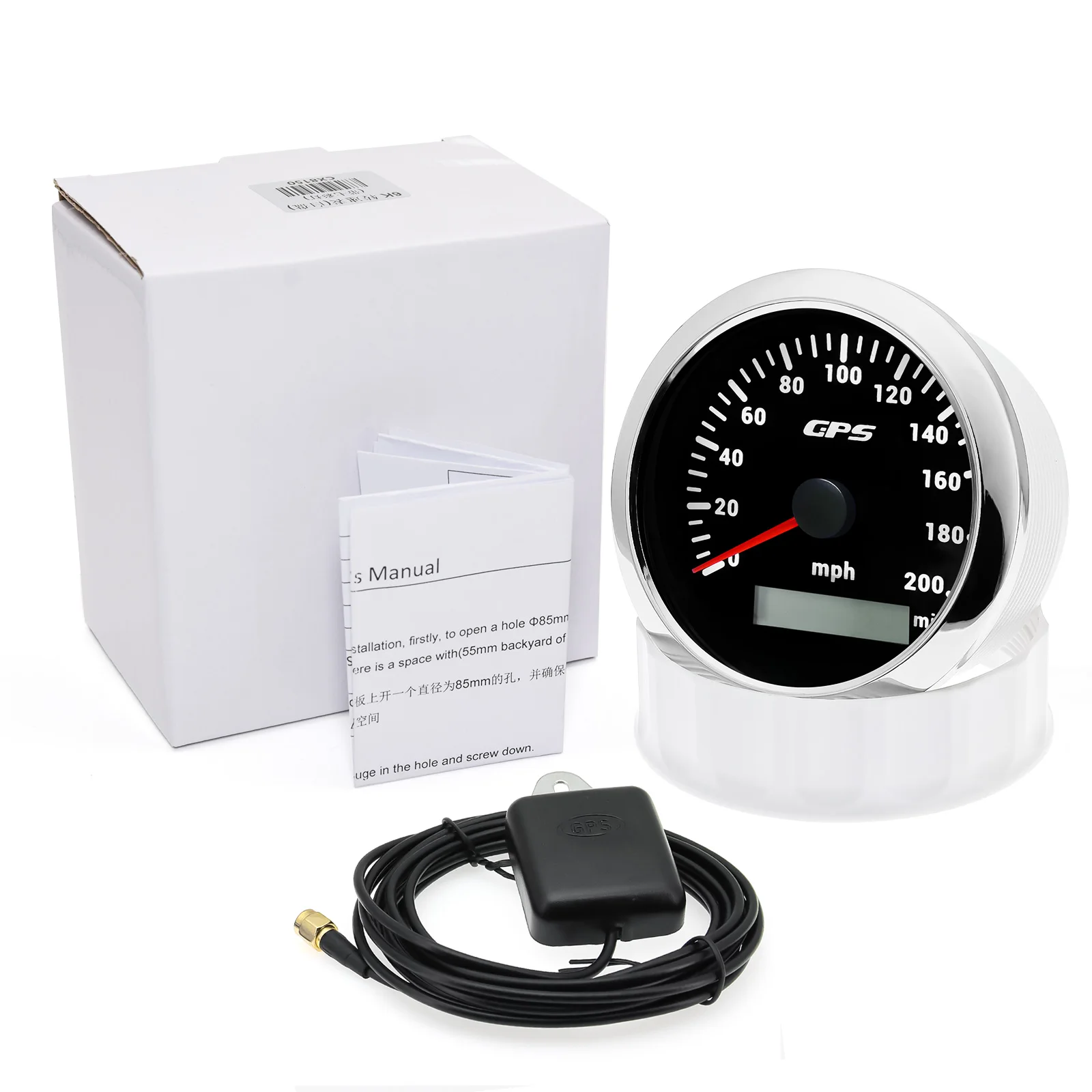 Waterdichte 85Mm Zwarte Gps Snelheidsmeter Kilometerteller 0-200Mph Met 7 Kleuren Achtergrondverlichting Universeel Voor Marine Boot Auto Truck 9-32V