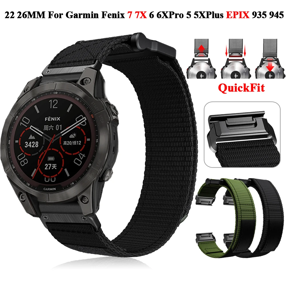 26 22MM Nylon Watch Band Straps For Garmin Fenix 6X 6 Pro 7X 7 Epix Gen 2 Easyfit Wristbands