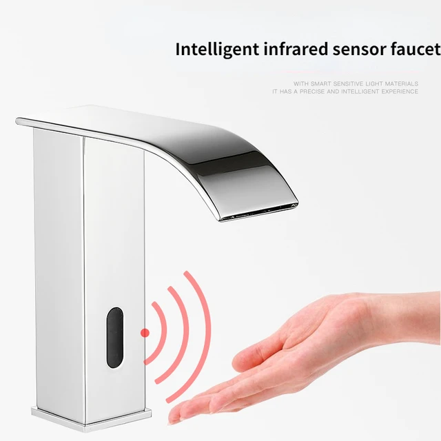 Grifo de lavabo de baño sin contacto, grifo de sensor automático manos  libres con placa de cubierta de orificio, cromado