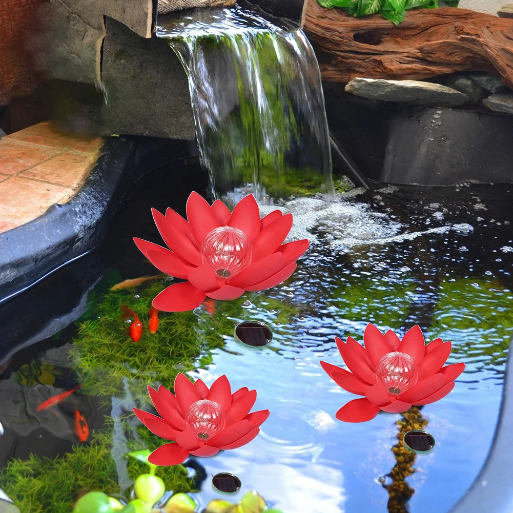 Floating Lotus Light Solar Floating Lotus Shape Water Surface Lantern Solar Powered Lotus Lamp Garden Pool Pond Fountain Decor