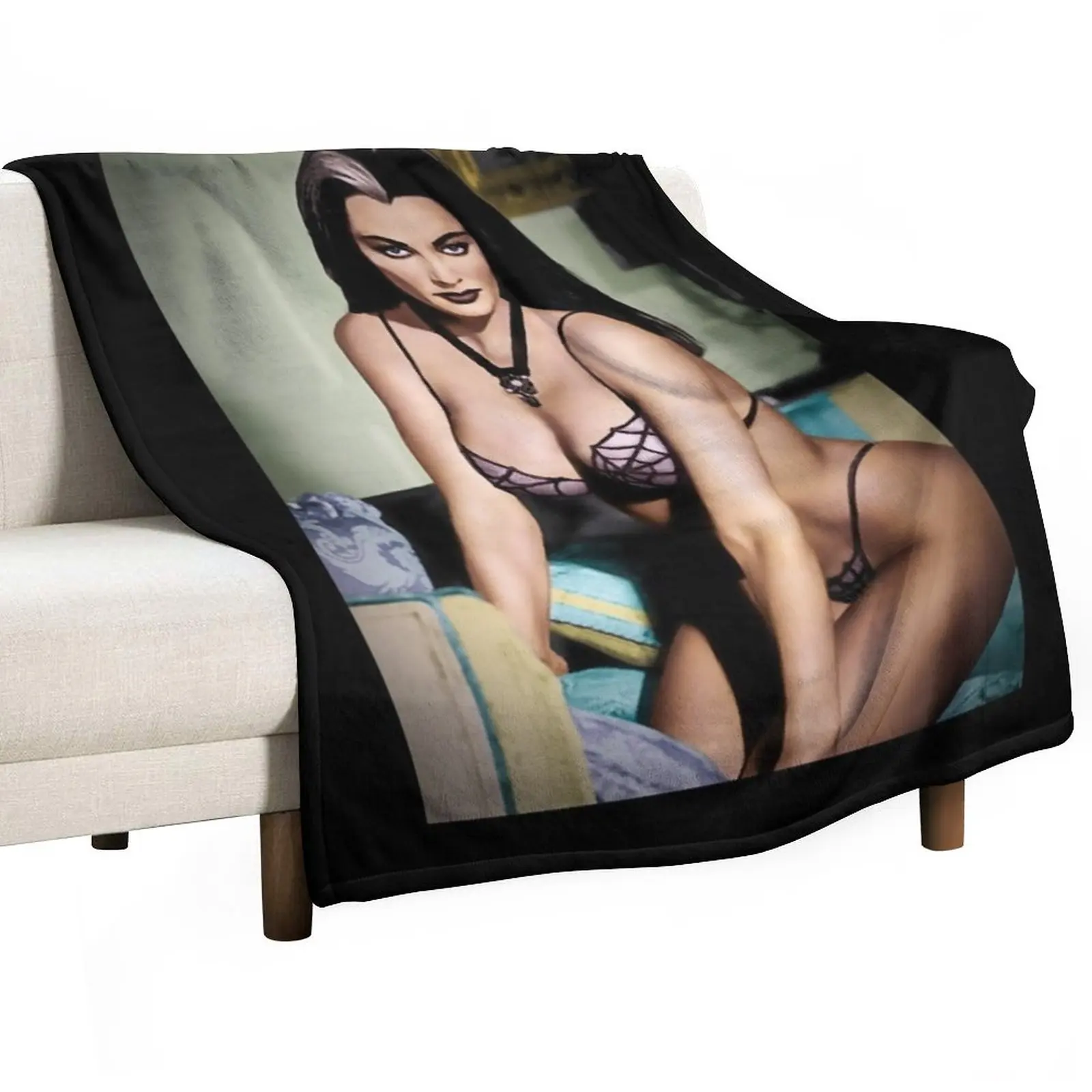 

Lily Munster Colorized by Franchi Torres Throw Blanket Personalized Gift Winter bed blankets Cute Blanket Plaid