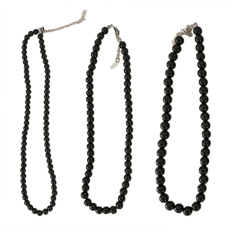 

Black Pearls Necklace Can Be Stacked or Used Alone Long Pearl Necklaces Women 28TF