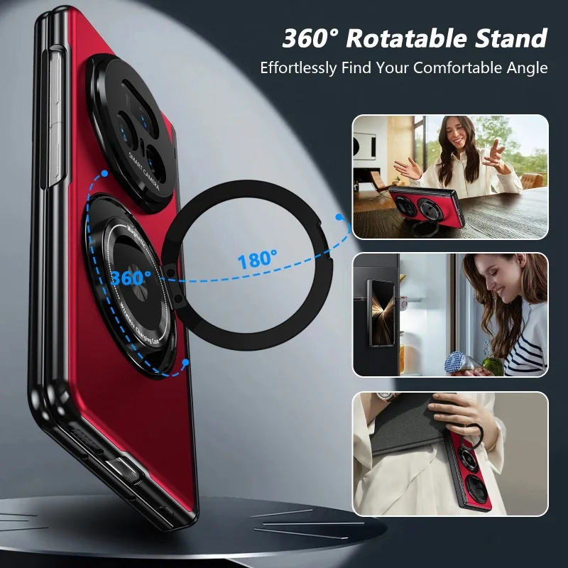 Matte Hard Protective Flip Case with Kickstand and 360° Rotating Magnetic Ring Holder, Includes Tempered Glass