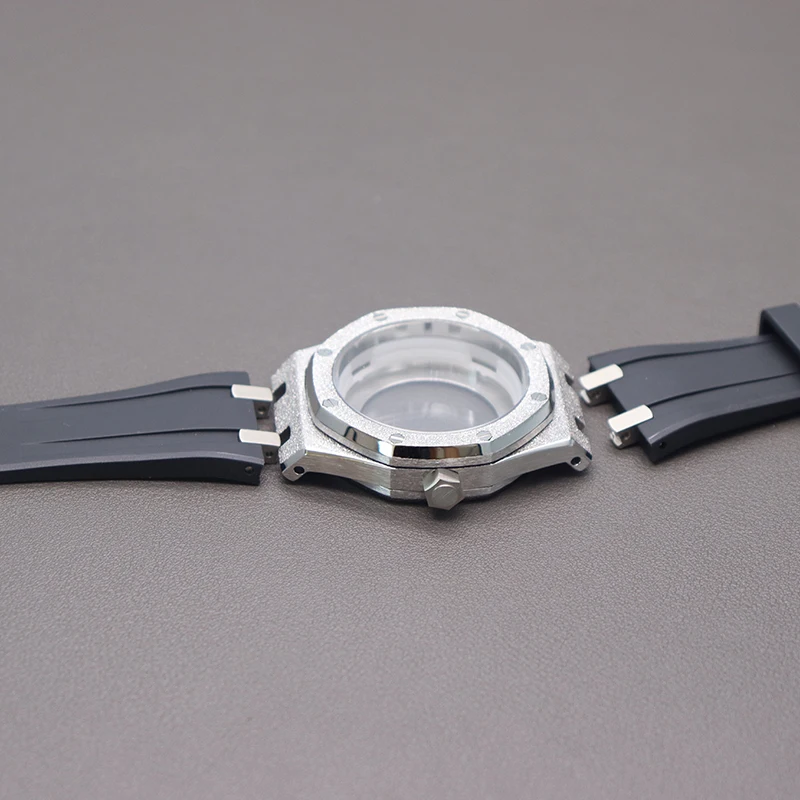 

41mm Men's Stainless Steel Watch Cases Rubber Watchband Parts For Seiko nh35 nh36/34 Movement 31.8mm Dial Sapphire Crystal Glass