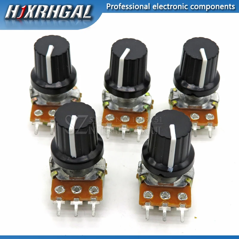 1pcs WH148 B10K B20K B50K B100K 3pin 15mm 1K 2K 5K 10K 20K 50K 100K 250K 500K 1M hjxrhgal + 1pcs knob Potentiometer knob