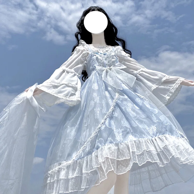 

Original Design Japanese Cute Lolita Dress Sweetheart jsk with Bow Soft Girl Blue Fairy Sleeveless Strapless Dress for Summer