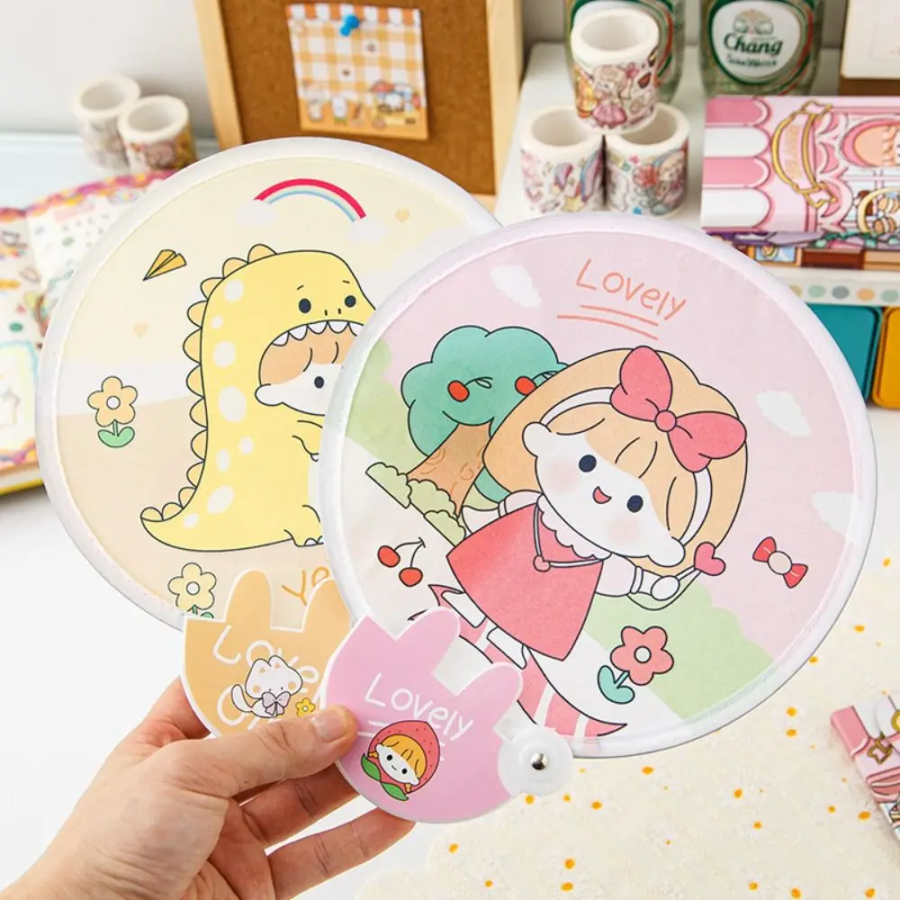 Portable Kawaii Collapsible Fans Children's Small Fan Cute Fan Hand-cranked Round Cartoon Mini Folding Pocket Hand