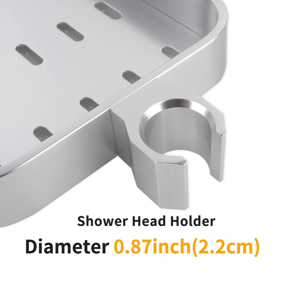 Silver Aluminum Shower Storage Holder Rack Organizer Bathroom Shelf Shampoo Tray Stand No Drilling Floating Shelf