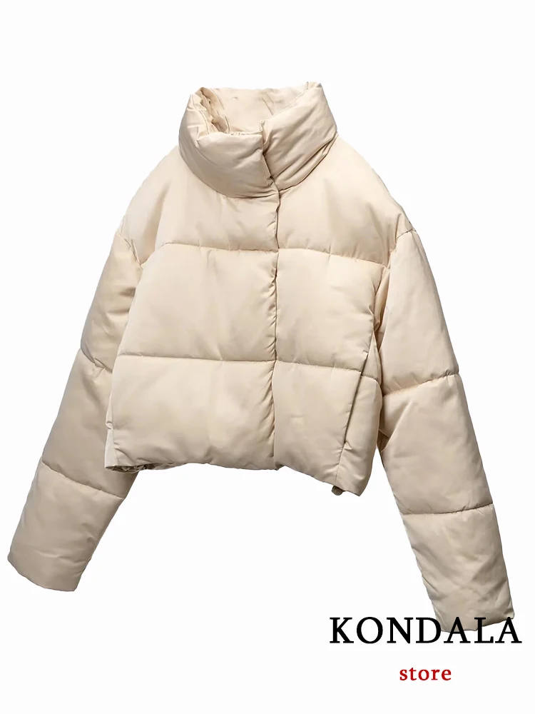 

KONDALA Casual Beige Thick Coats Women Long Sleeve Zipper Winter Coats Long Sleeve Turtleneck Bubble Jackets Female Fashion 2022