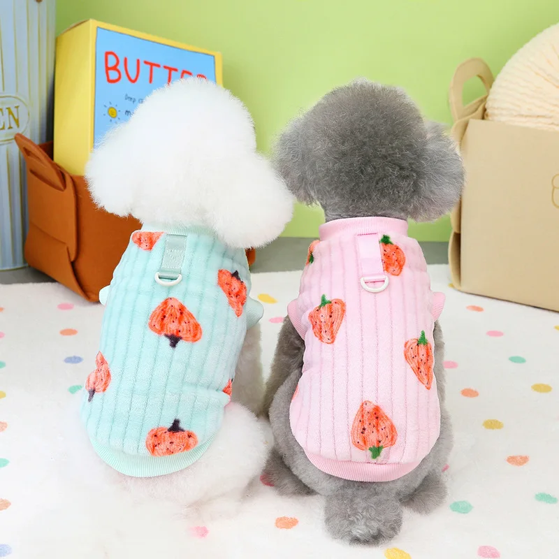 

Pet Clothing Winter Strawberry Fleece Clothing For Cats Dogs Winter Warmth For Pets With Pull Loops On A Leash