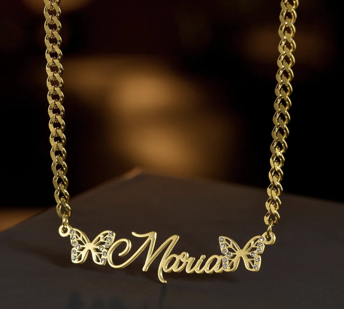 2023 New Stainless Steel Custom Name Necklaces for Women Butterfly Zircon Pendant Necklace Personalized Jewelry