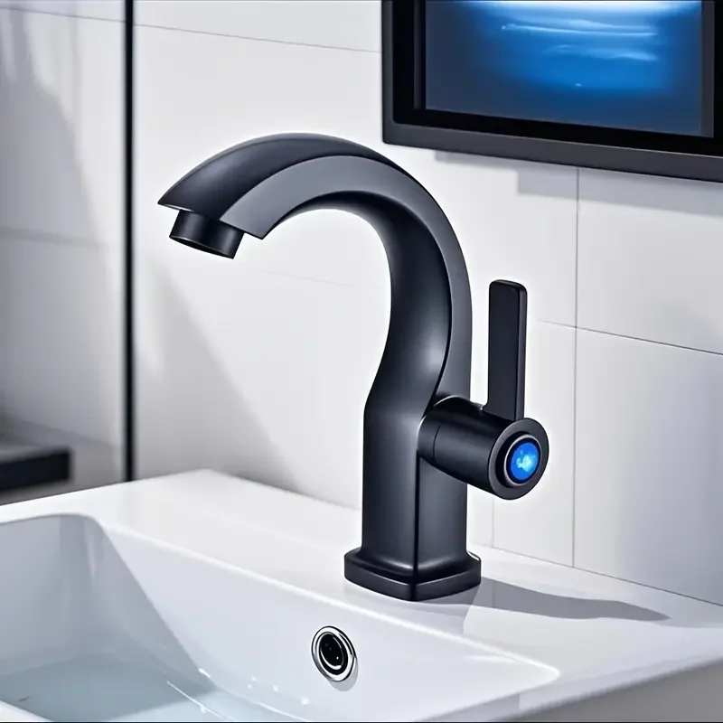 Modern single hole bathroom sink faucet with side spray matte black valve, ergonomic curved nozzle, easy to install