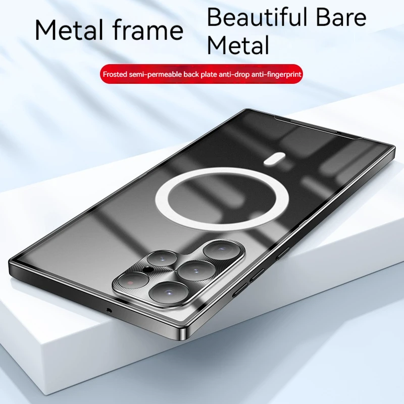 Metal Magnetic Case For Samsung Galaxy 22 Ultra 23 24 Plus Ultra  Anti Drop Shock-absorbing Full Package Glass Lens Phone Case