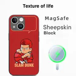 Luxury Sheepskin Slam Dunk Basketball Comics Phone Case with Magsafe - iPhone 14 Pro (Black1)