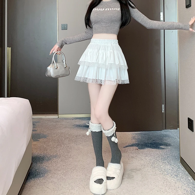 y2k Mini Skirt Women Coquette Clothes Lolita Fairycore High Elastic Tiered Ruffle Skirts Goth Lolita Skirts Streetwear