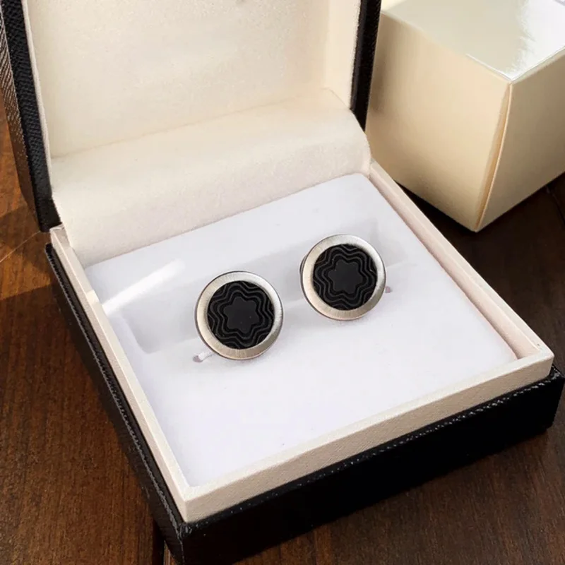 Cuff Links MB 316 Precision Steel Resin Circular 1:1 High Quality Black Man Shirt Cufflinks Classic Buttons With Box Set