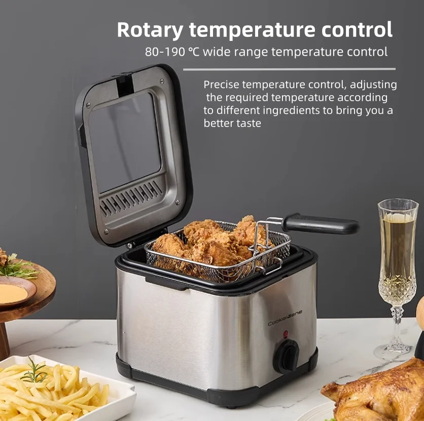 220V Multifunctional 1.5L Electric Deep Fryer with Filter Net for Frying French Fries At Home, with Temperature Control