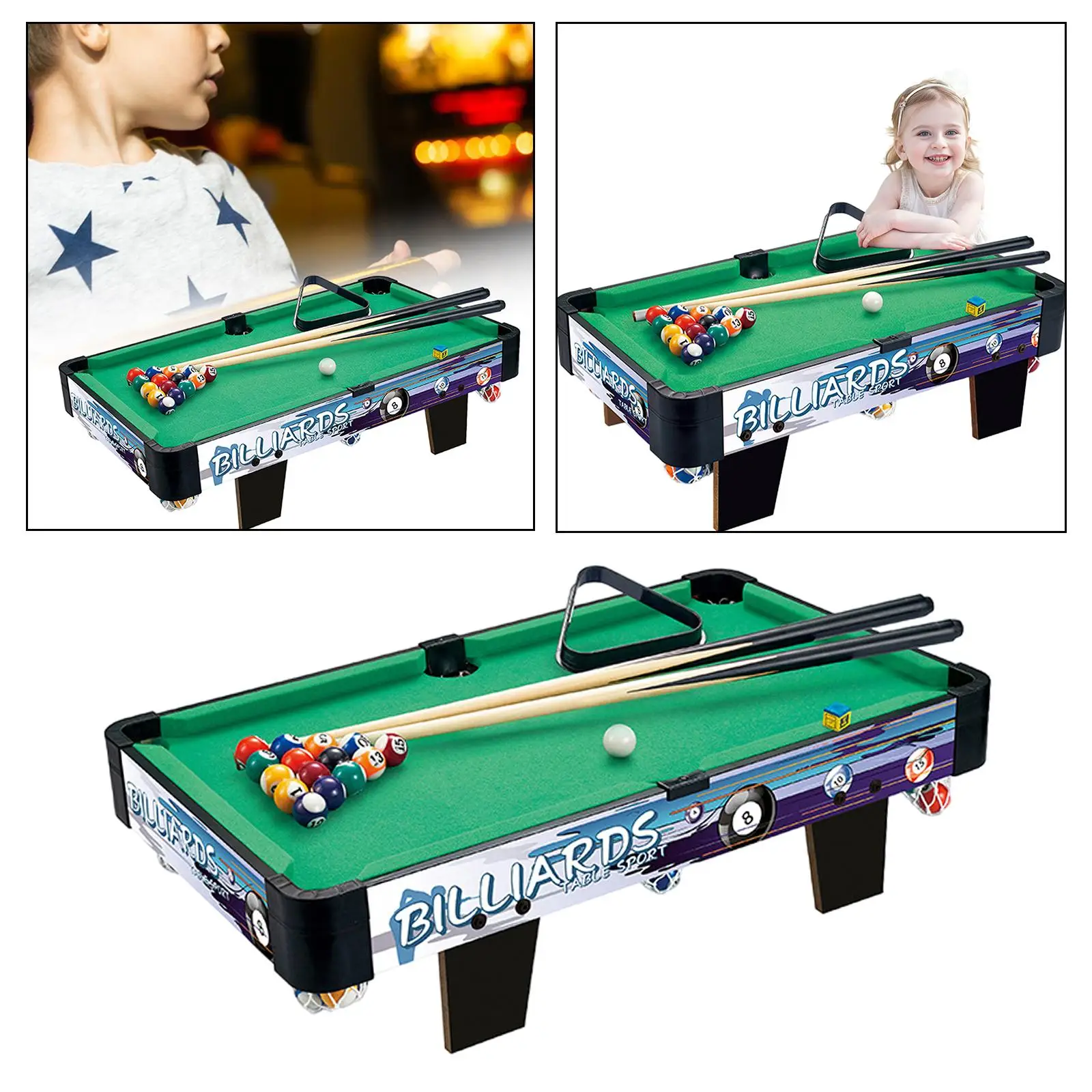 Billiard Pool Set Chalk, Triangle Rack Board Games Miniature Billiard Game for Family Home Office Use Adults Parties Children