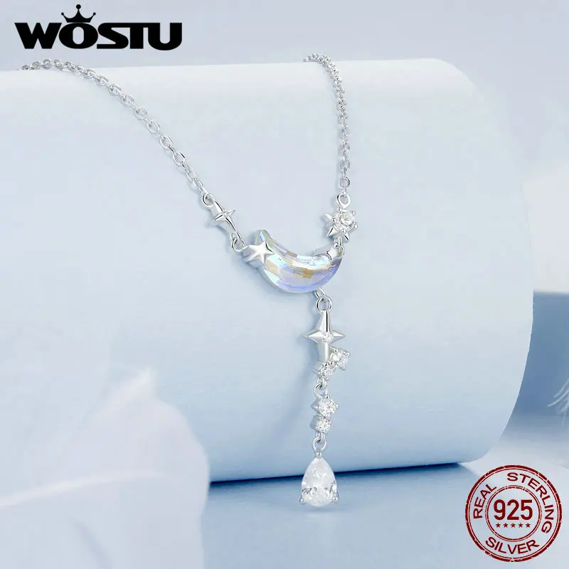 

WOSTU оригинальное ожерелье из стерлингового серебра 925 пробы с цирконием для женщин вечерние свадебный подарок S925 Роскошные ювелирные изделия fn380