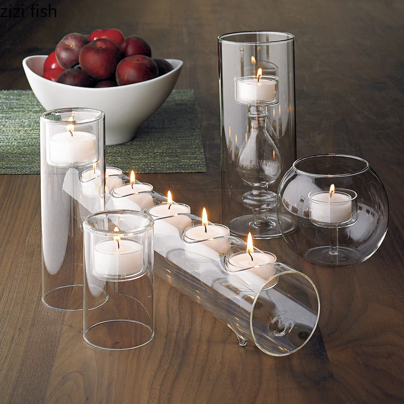 Creative Heat-resistant Countertop Glass Candle Holder Wedding Table Decoration Candle Cup Simple Dinner Decoration Accessories