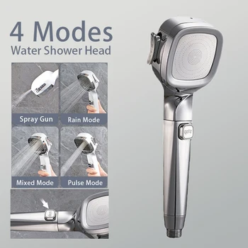 4 Modes High Pressure Shower Head With Switch On Off Button Sprayer Water Saving Adjustable Shower Nozzle Filter For Bathroom 1